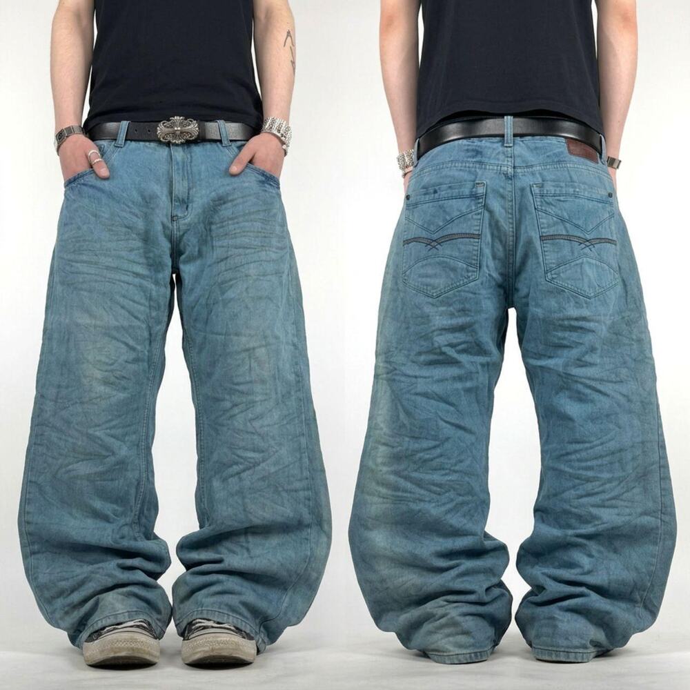 Vintage y2k grunge archive faded embroidered baggy wide leg cyber jeans
